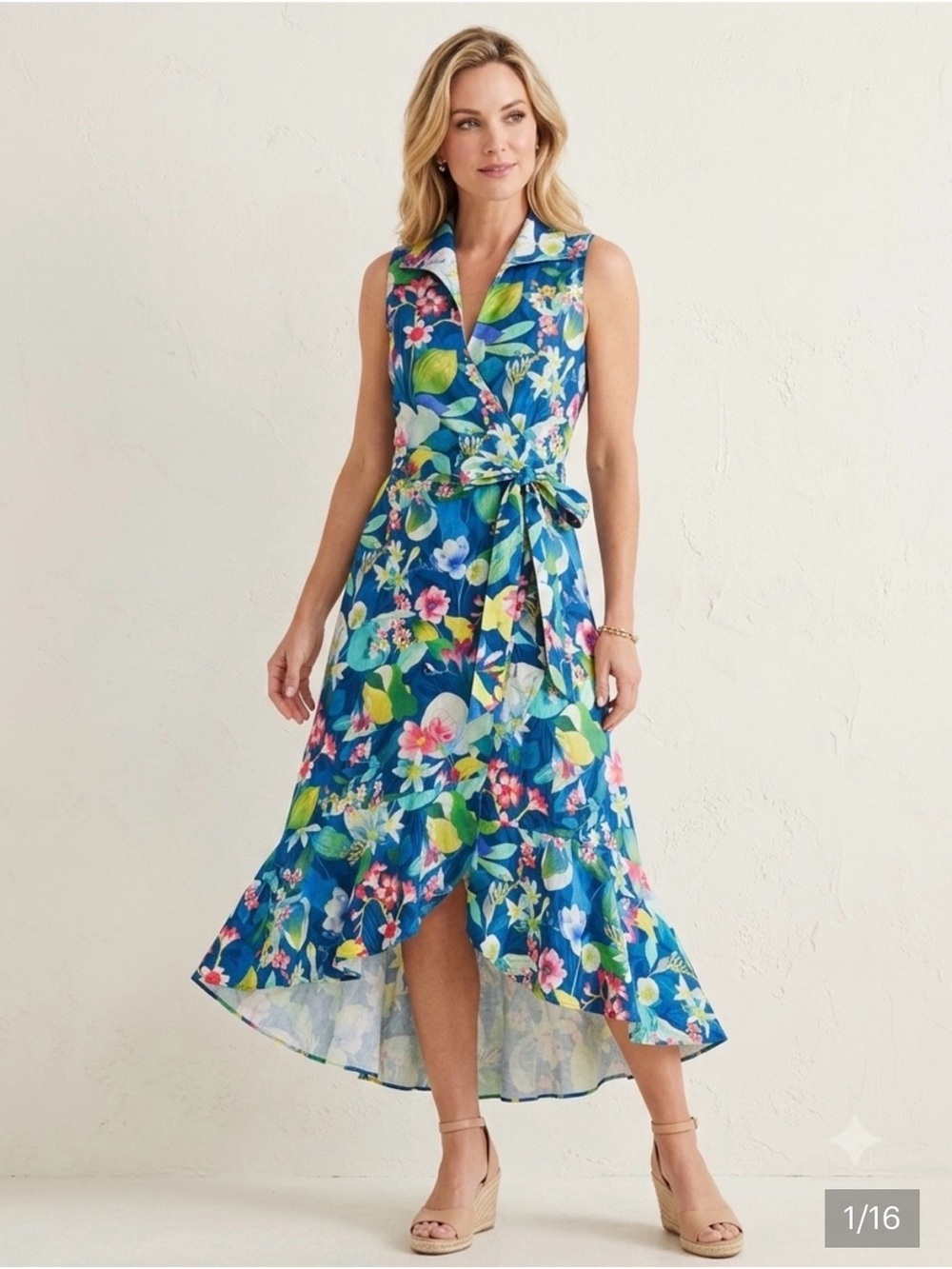 J. McLaughlin Miramar Blue Floral Sleeveless Wrap High-Low Dress